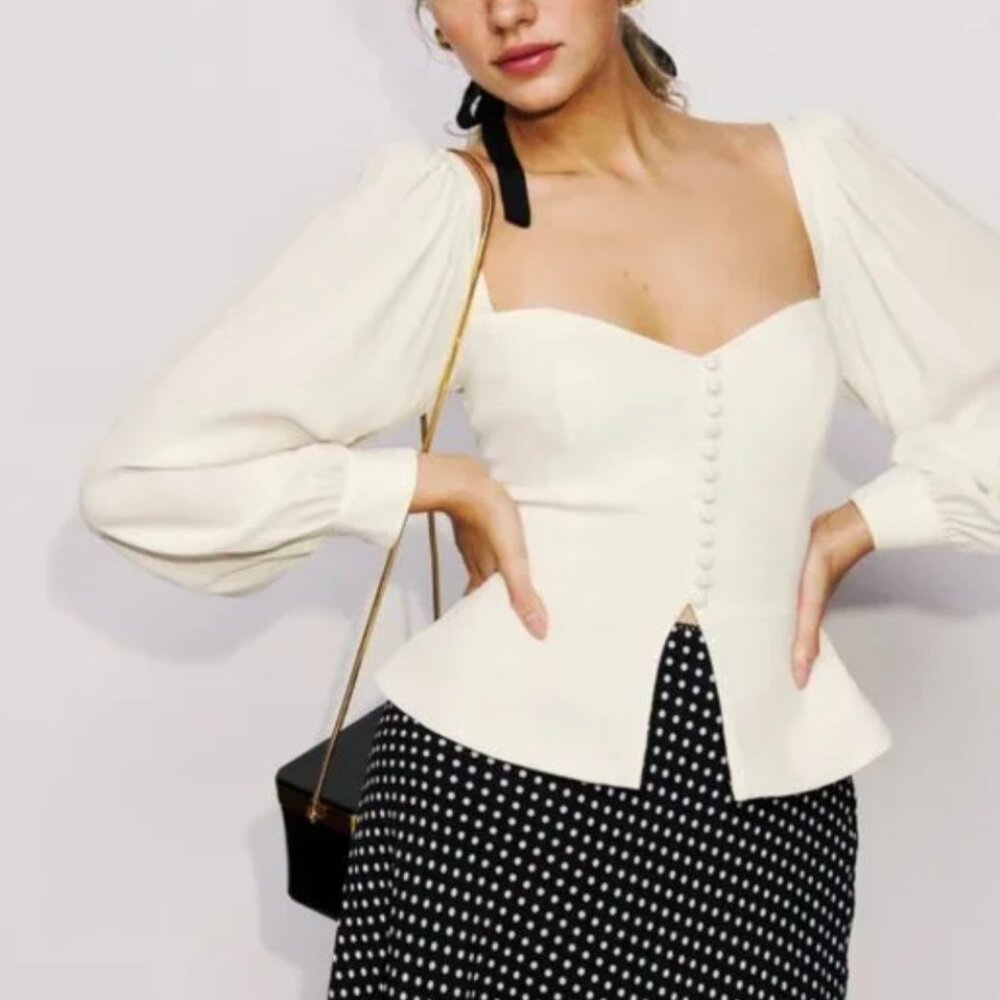 NWT Reformation Katana Top Sz6 Gossamer Cream Ivory Long Sleeve French Classic